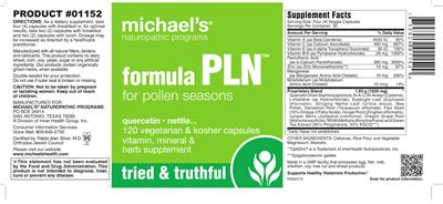 Photo of the Michael's Naturopathic Programs Formula PLN label