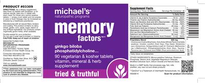 Photo of the Michael's Naturopathic Programs Memory Factors label