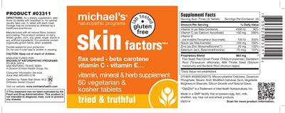 Photo of the Michael's Naturopathic Programs Skin Factors label