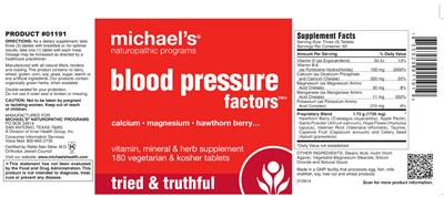 Photo of the Michael's Naturopathic Programs Blood Pressue Factors label