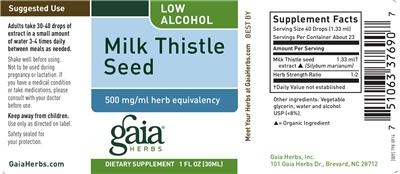 Photo of the Gaia Herbs Milk Thistle Seed label