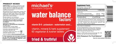 Photo of the Michael's Naturopathic Programs Water Balance Factors label