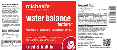 Photo of the Michael's Naturopathic Programs Water Balance Factors label