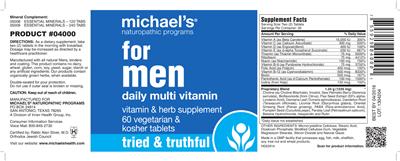 Photo of the Michael's Naturopathic Programs For Men Daily Multi Vitamin label