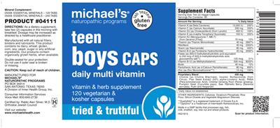 Photo of the Michael's Naturopathic Programs Teen Boys CAPS Daily Vitamin label