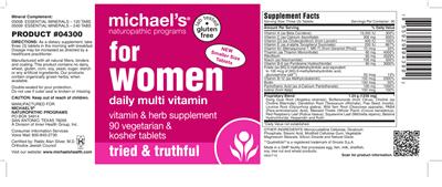 Photo of the Michael's Naturopathic Programs For Women Daily Multi Vitamin label