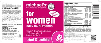 Photo of the Michael's Naturopathic Programs For Women Daily Multi Vitamin label