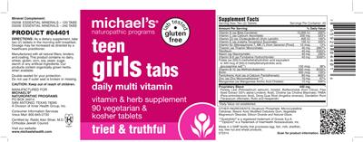 Photo of the Michael's Naturopathic Programs Teen Girls Tabs Daily Multi Vitamin label