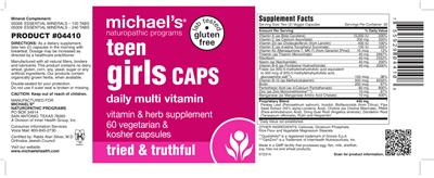 Photo of the Michael's Naturopathic Programs Teen Girls CAPS Daily Multi Vitamin label