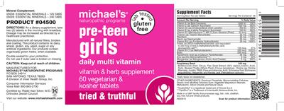 Photo of the Michael's Naturopathic Programs Pre-Teen Girls Daily Multi Vitamin label