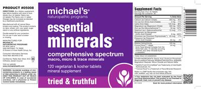 Photo of the Michael's Naturopathic Programs Essential Minerals label