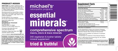 Photo of the Michael's Naturopathic Programs Essential Minerals label
