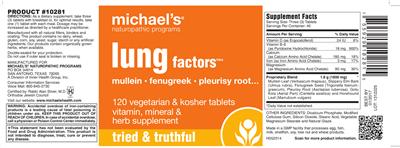 Photo of the Michael's Naturopathic Programs Lung Factors label