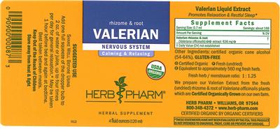 Photo of the Herb Pharm Valerian label
