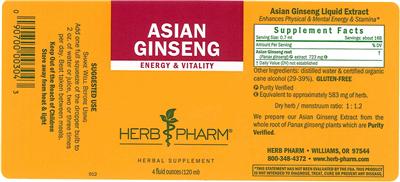 Photo of the Herb Pharm Asian Ginseng label