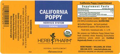 Photo of the Herb Pharm California Poppy label