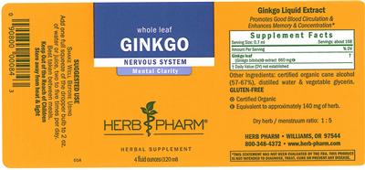 Photo of the Herb Pharm Ginkgo label