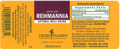 Photo of the Herb Pharm Rehmannia label
