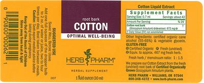 Photo of the Herb Pharm Cotton label