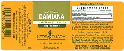 Photo of the Herb Pharm Damiana label