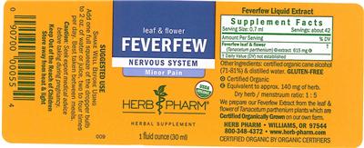 Photo of the Herb Pharm Feverfew label