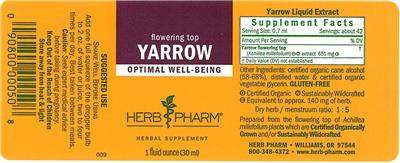 Photo of the Herb Pharm Yarrow label