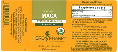 Photo of the Herb Pharm Maca label