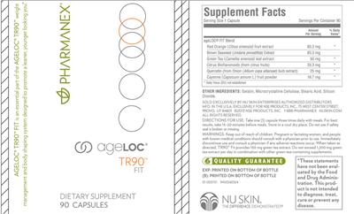 Photo of the Pharmanex ageLOC TR90 Fit label