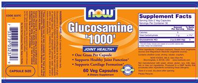 Photo of the NOW Glucosamine '1000' label