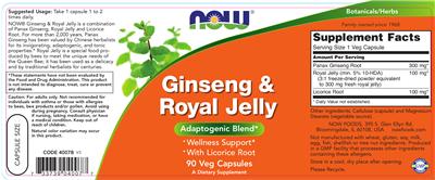 Photo of the NOW Ginseng & Royal Jelly label