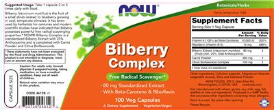 Photo of the NOW Bilberry Complex label
