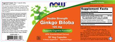 Photo of the NOW Double Strength Ginkgo Biloba 120 mg label