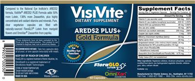 Photo of the VisiVite AREDS2 Plus+ Gold Formula label
