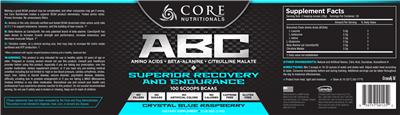Photo of the Core Nutritionals ABC Crystal Blue Raspberry label