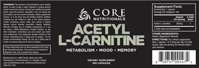 Photo of the Core Nutritionals Acetyl L-Carnitine label