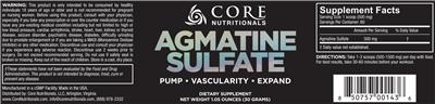 Photo of the Core Nutritionals Agmatine Sulfate label