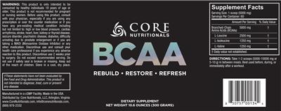 Photo of the Core Nutritionals BCAA label