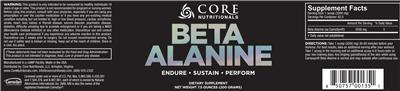 Photo of the Core Nutritionals Beta Alanine label