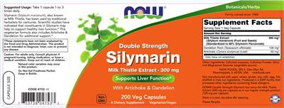 Photo of the NOW Double Strength Silymarin label
