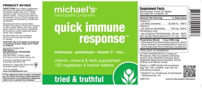 Photo of the Michael's Naturopathic Programs Quick Immune Response label