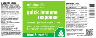 Photo of the Michael's Naturopathic Programs Quick Immune Response label