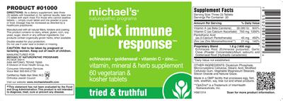 Photo of the Michael's Naturopathic Programs Quick Immune Response label