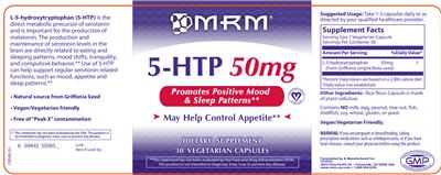 Photo of the MRM 5-HTP 50 mg label