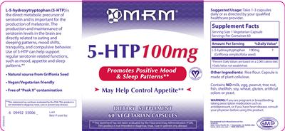 Photo of the MRM 5-HTP 100 mg label