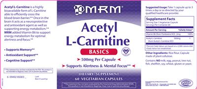Photo of the MRM Acetyl L-Carnitine label