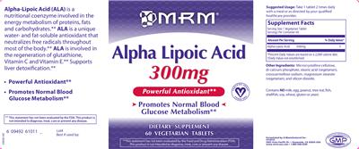 Photo of the MRM Alpha Lipoic Acid 300 mg label