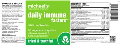 Photo of the Michael's Naturopathic Programs Daily Immune Factors label