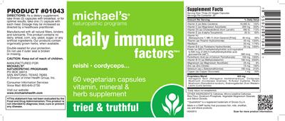 Photo of the Michael's Naturopathic Programs Daily Immune Factors label