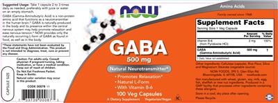 Photo of the NOW GABA 500 mg label