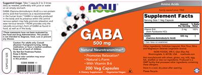Photo of the NOW GABA 500 mg label